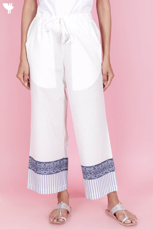 Cambric Cotton Palazzo Pin-Tucked Pants In White